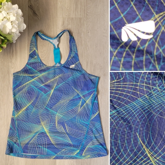 Marika Geometric Blue, Teal, Yellow Racerback Athletic Tank, Women's Large (L) - Picture 1 of 8